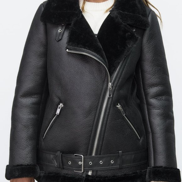 Zara Jackets & Blazers - Zara double faced aviator faux leather coat- SIZE S